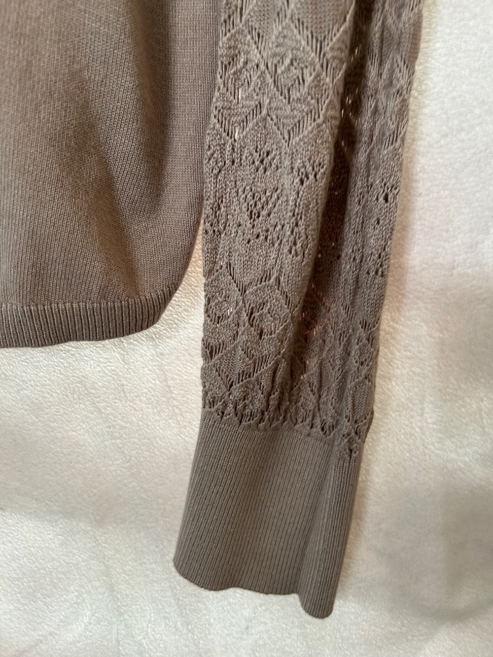 Taupe Knit Sweater with Lace Sleeve Panels - Picture 9 of 11